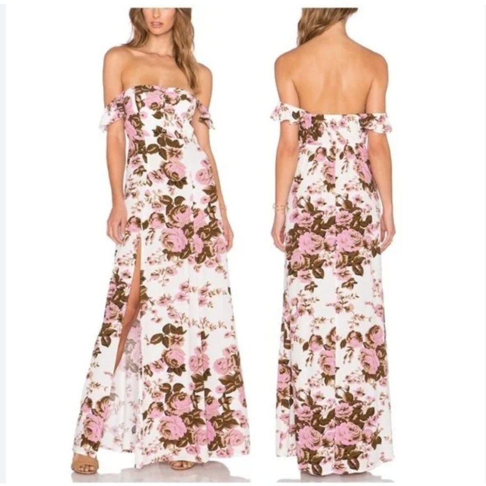 Flynn Skye x Revolve Bardot Maxi Dress in White Rose Size S (Originally $198)